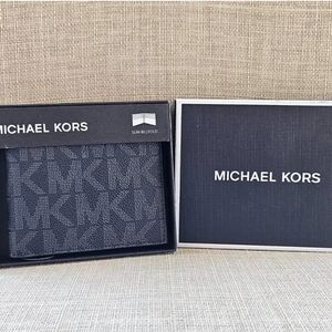 ✨️🖤 Michael Kors Men’s Slim Billfold Signature Wallet Black Jet Set Mens ✨️🖤